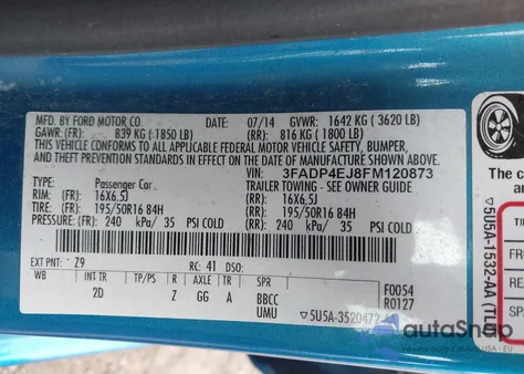 2015 Ford Fiesta Se z USA, uszkodzony, nr VIN 3FADP4EJ8FM120873